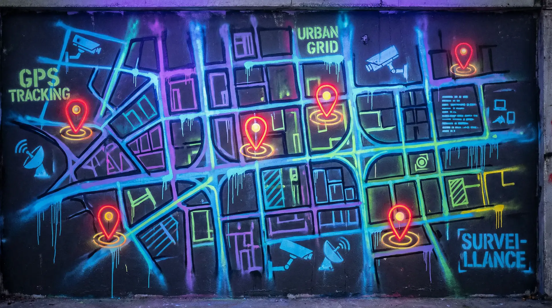 害羞草 狗仔追踪地图 - 城市涂鸦风格
